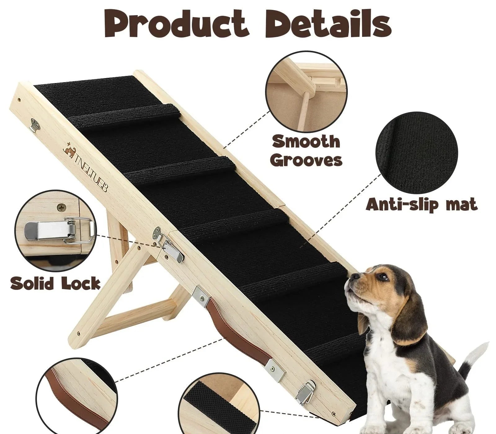 Wooden Adjustable Pet Dog Ladder Foldable Portable Non - slip Ramp - mais - vendidos - Trustipaw